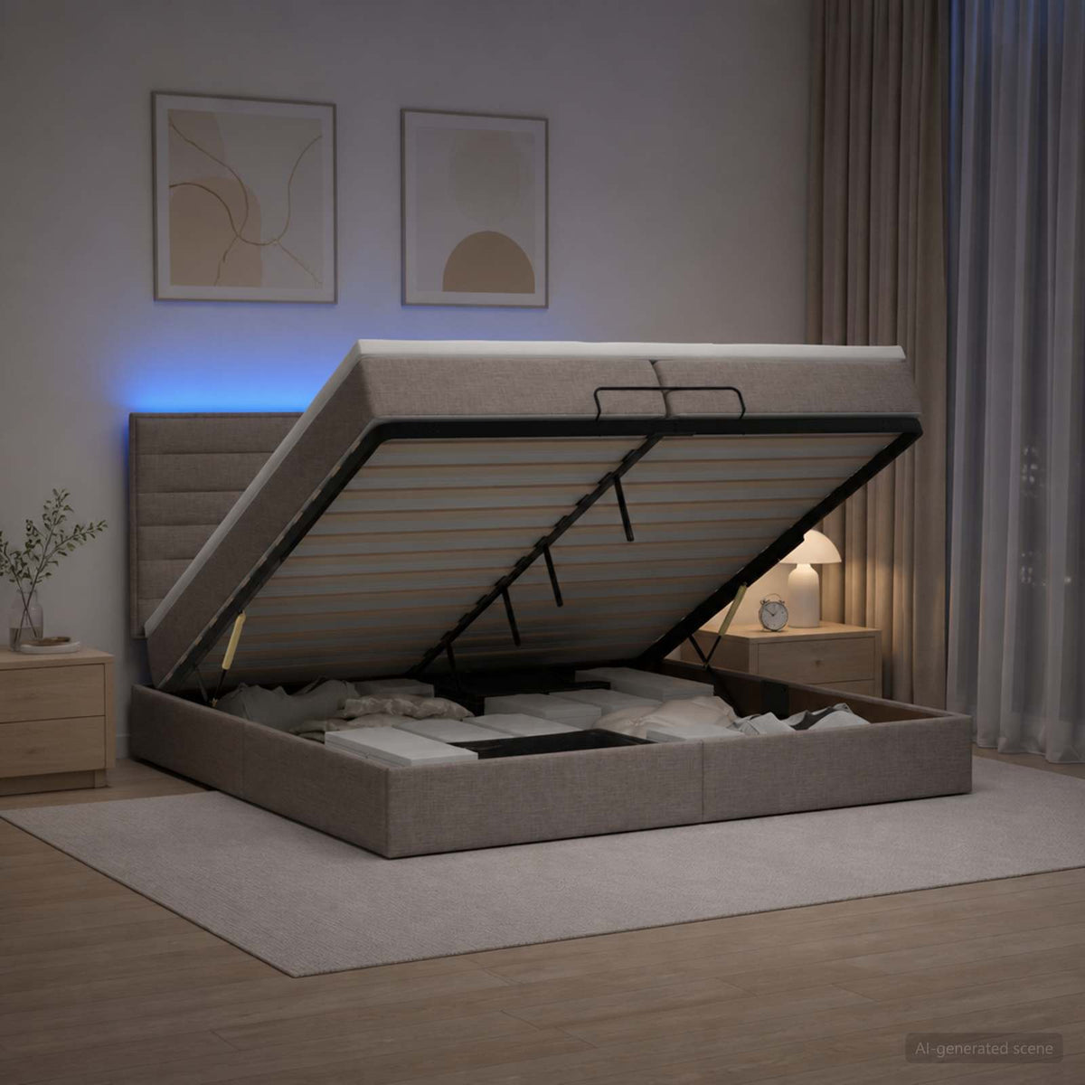 vidaXL Łóżko z pojemnikiem i materacem LED Ciemnoszary 200 x 200 cm