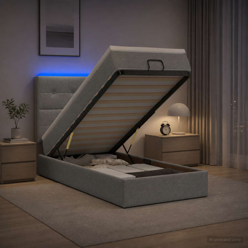 vidaXL Łóżko z pojemnikiem i materacem LED jasnoszary 100 x 200 cm