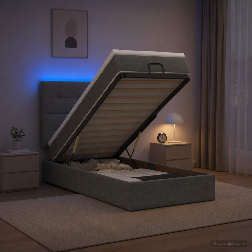 vidaXL Łóżko z pojemnikiem i materacem LED ciemnoszary 100 x 200 cm