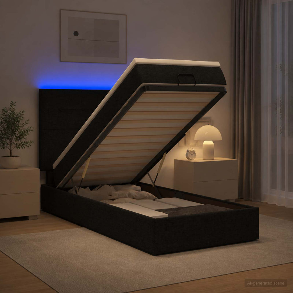 vidaXL Łóżko z pojemnikiem i materacem LED Czarny 100 x 200 cm tkanina