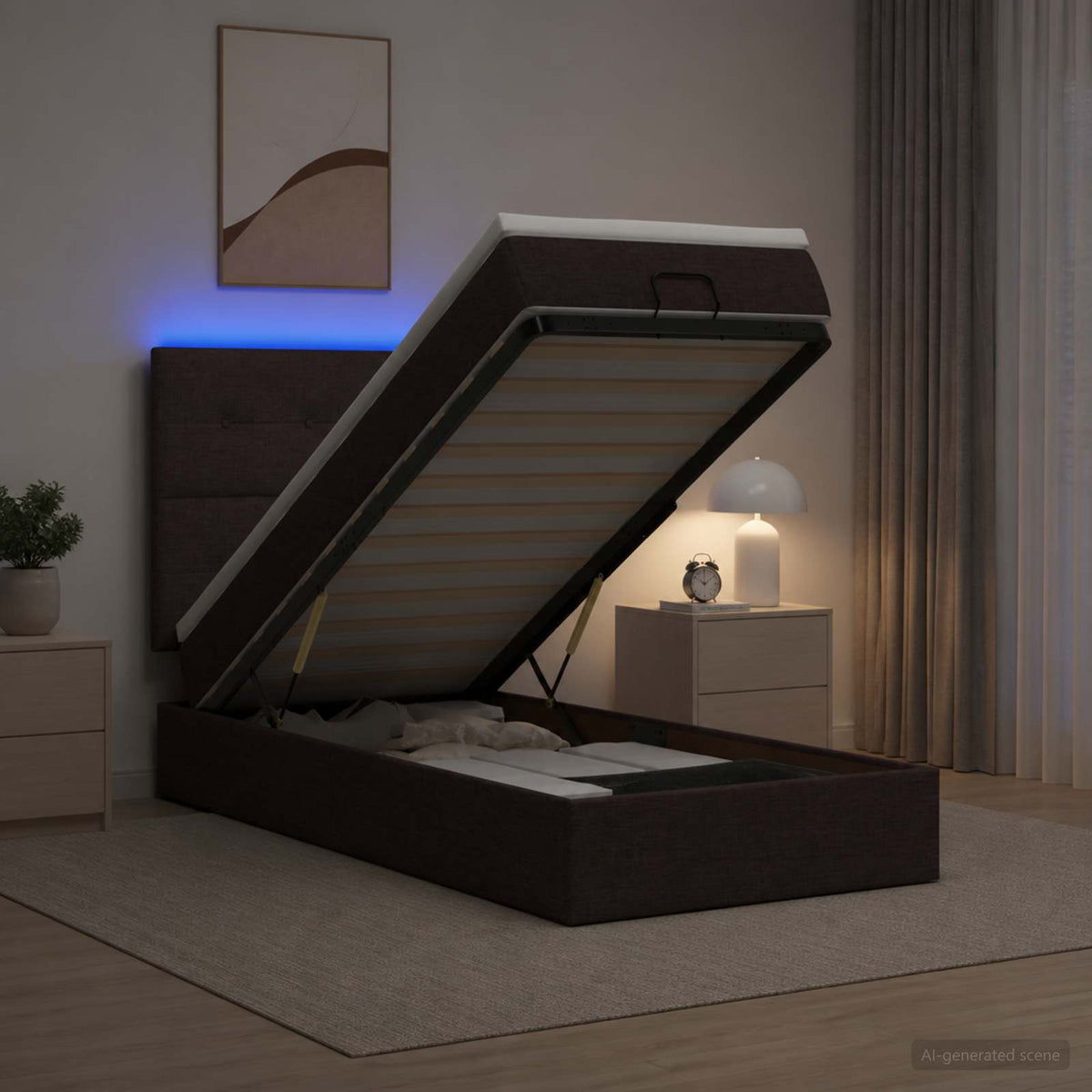 vidaXL Łóżko z pojemnikiem i materacem LED Ciemny brąz 100 x 200 cm