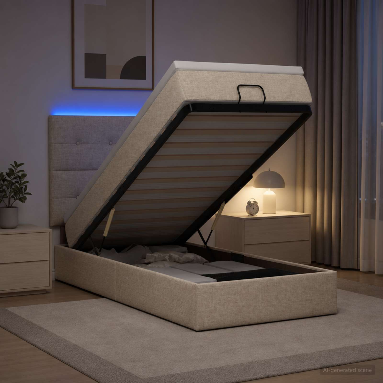 vidaXL Łóżko z pojemnikiem i materacem LED kremowy 100 x 200 cm