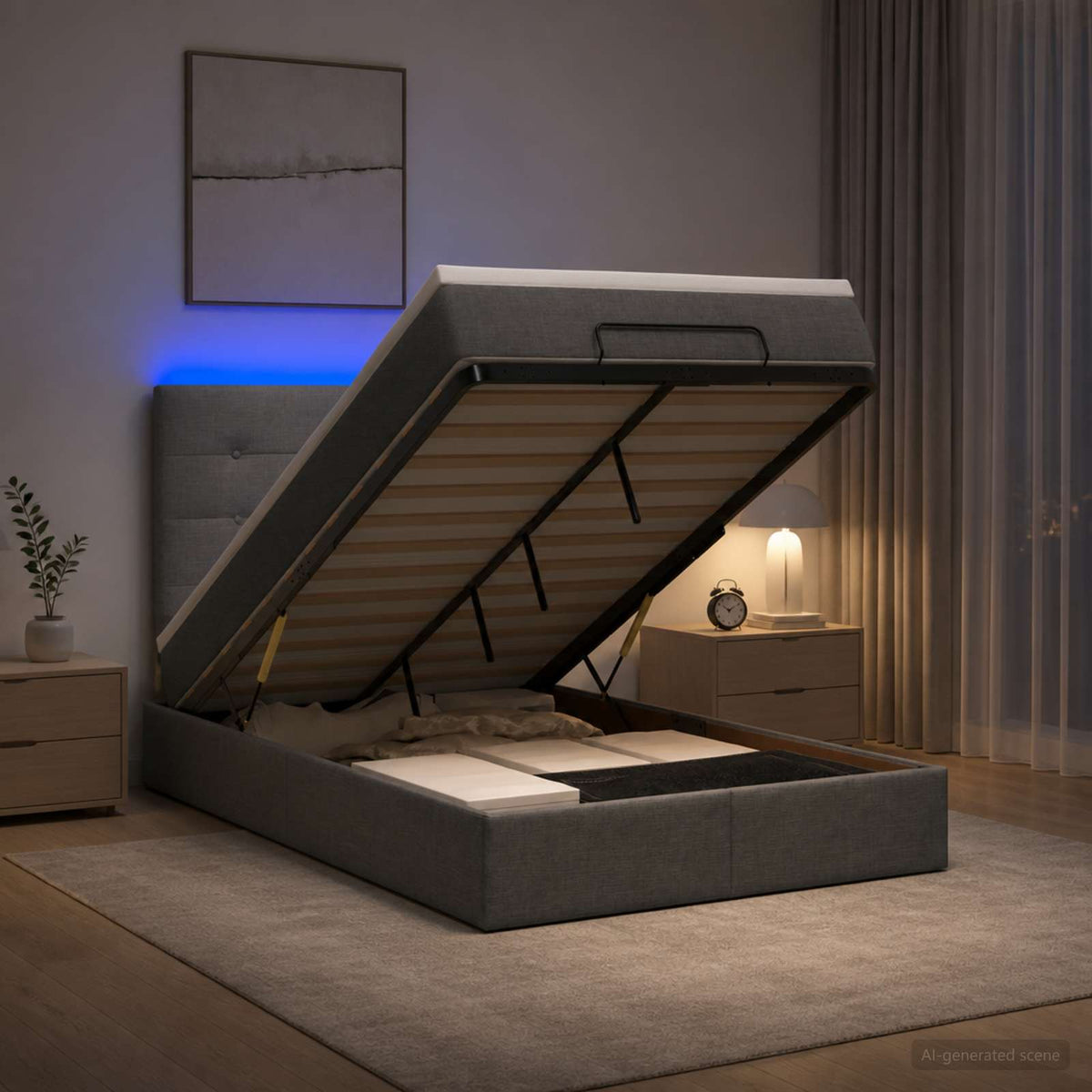 vidaXL Łóżko z pojemnikiem i materacem LED ciemnoszary 120 x 200 cm