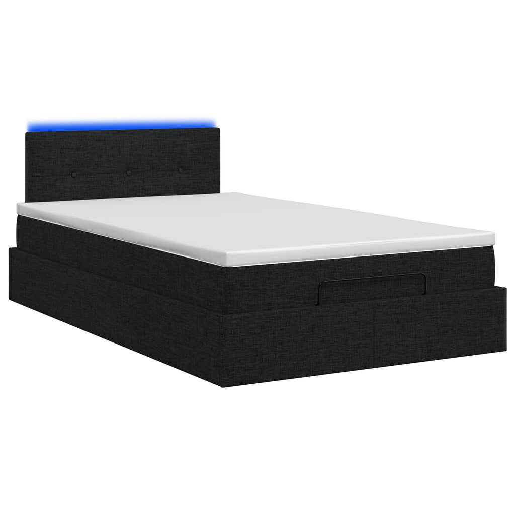 vidaXL Łóżko z pojemnikiem i materacem LED Czarny 120 x 190 cm tkanina