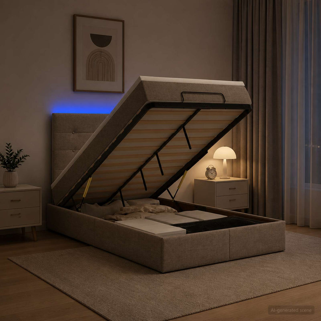 vidaXL Łóżko z pojemnikiem i materacem LED Ciemnoszary 120 x 200 cm