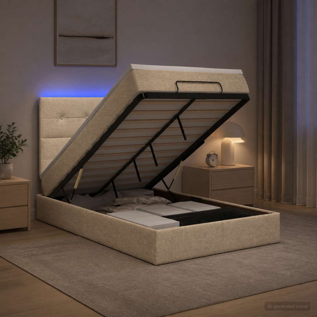 vidaXL Łóżko z pojemnikiem i materacem LED kremowy 120 x 190 cm