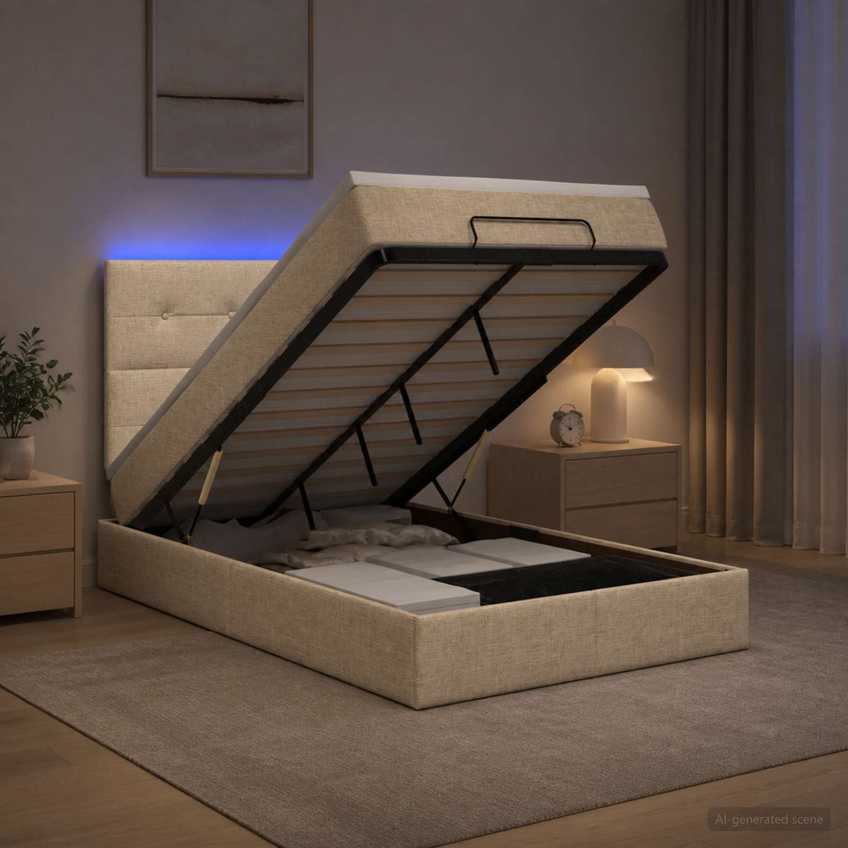 vidaXL Łóżko z pojemnikiem i materacem LED kremowy 120 x 190 cm