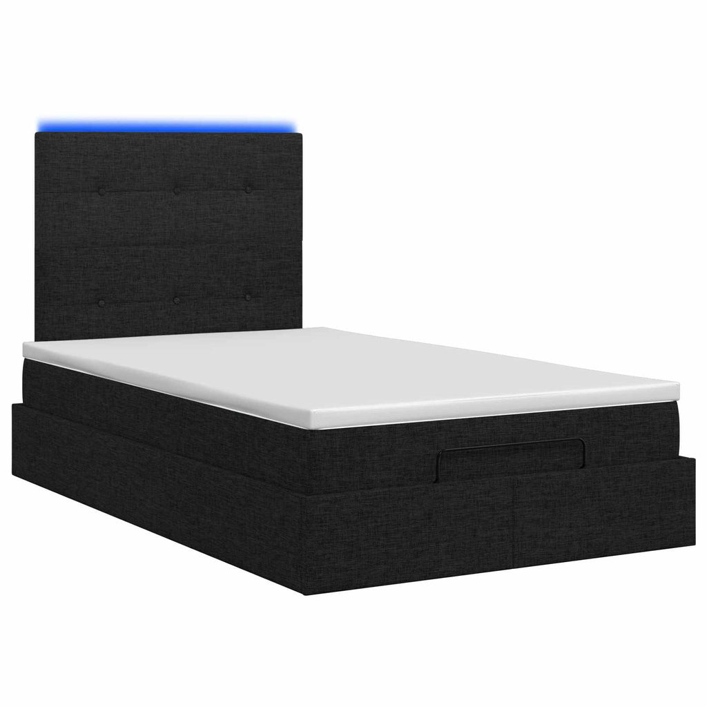 vidaXL Łóżko z pojemnikiem i materacem LED Czarny 120 x 200 cm tkanina