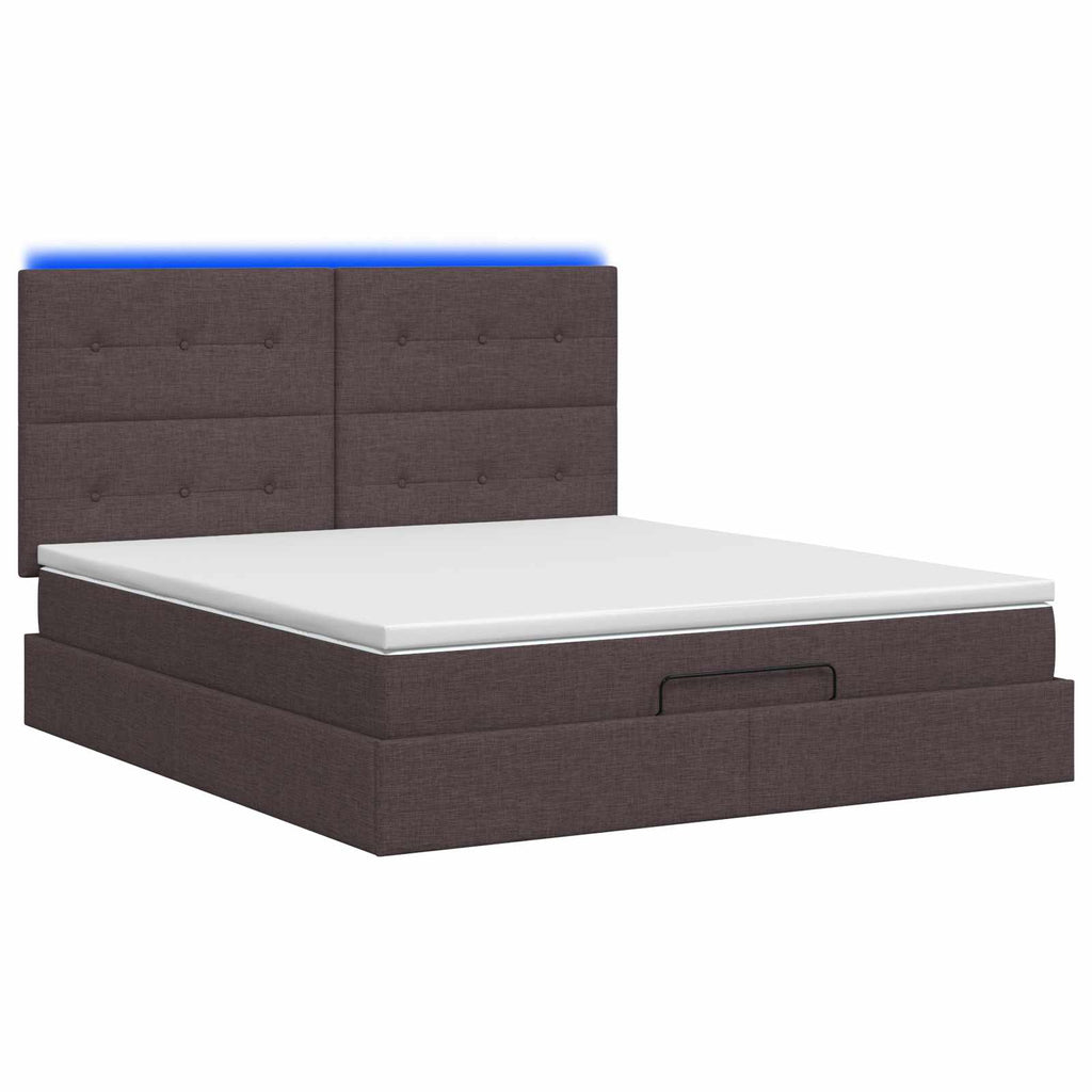 vidaXL Łóżko z pojemnikiem i materacem LED Ciemny brąz 140 x 190 cm