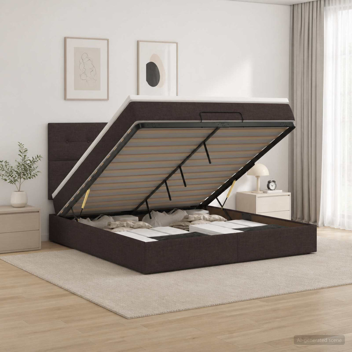 vidaXL Łóżko z pojemnikiem i materacem LED Ciemny brąz 140 x 190 cm