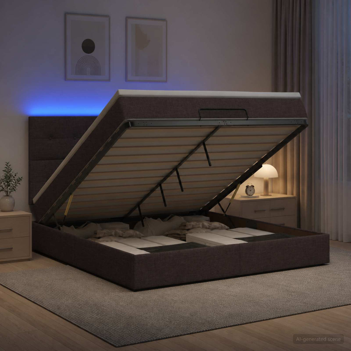 vidaXL Łóżko z pojemnikiem i materacem LED Ciemny brąz 140 x 190 cm