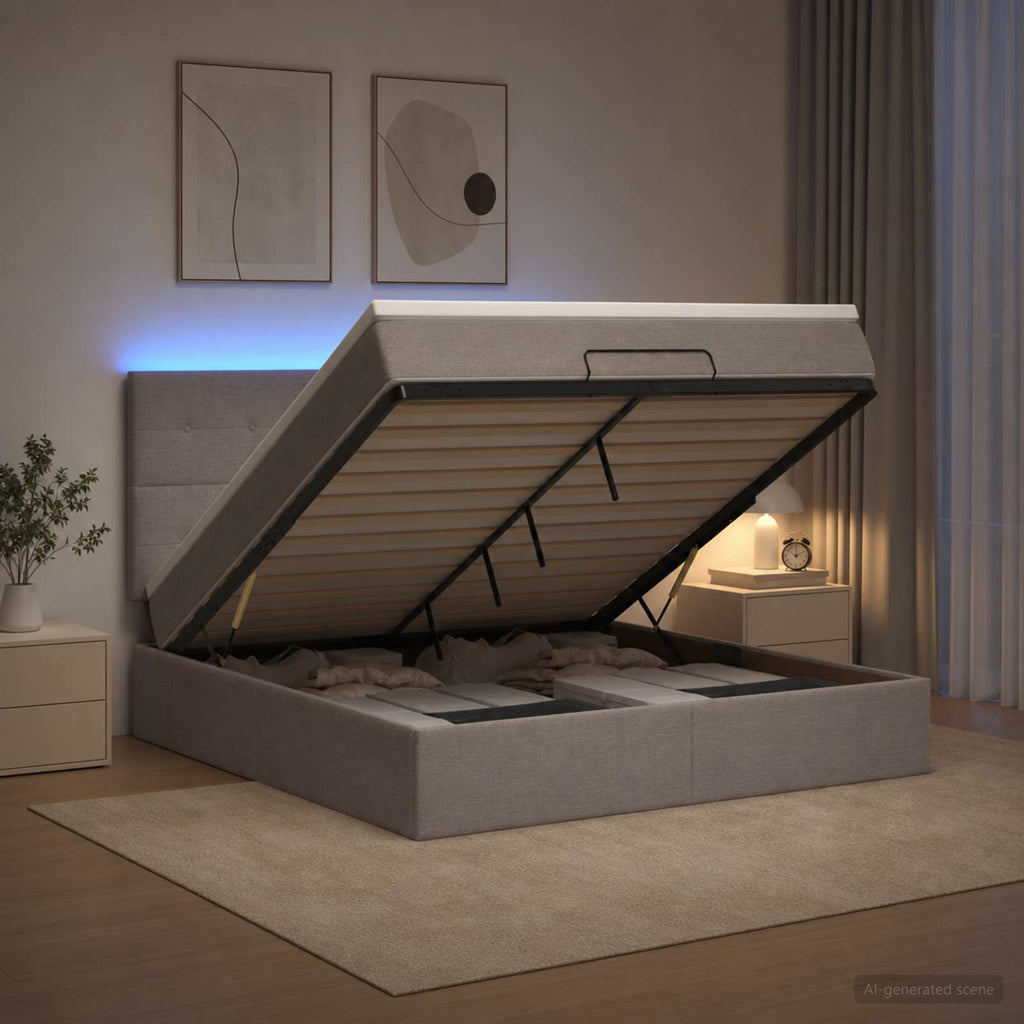 vidaXL Łóżko z pojemnikiem i materacem LED Ciemnoszary 160 x 200 cm