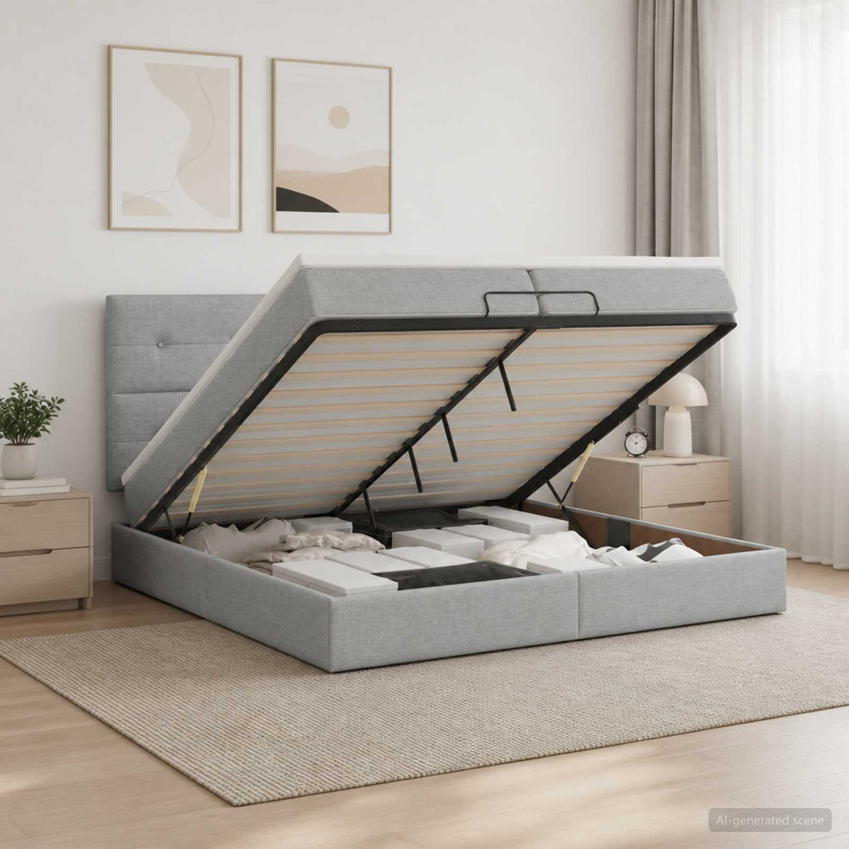 vidaXL Łóżko ottoman z materacem jasnoszary 200 x 200 cm tkanina