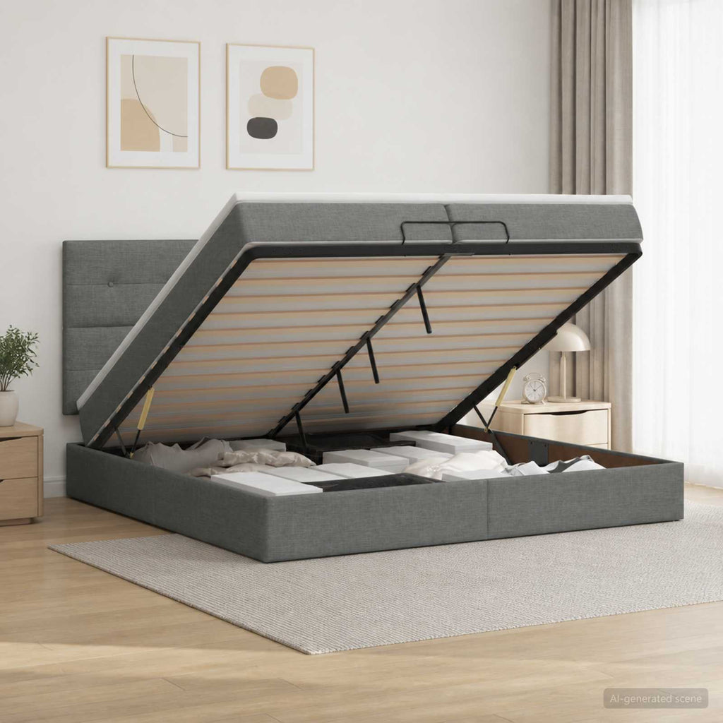 vidaXL Łóżko ottoman z materacem ciemnoszary 200 x 200 cm tkanina