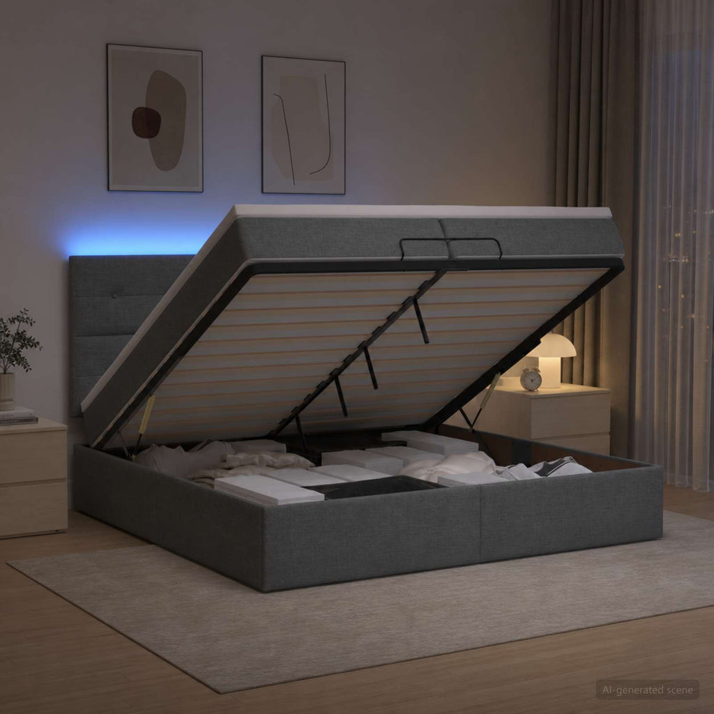vidaXL Łóżko z pojemnikiem i materacem LED ciemnoszary 200 x 200 cm