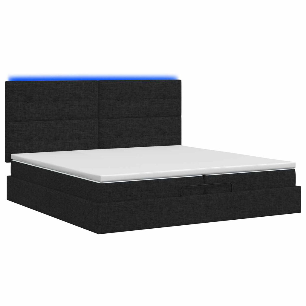 vidaXL Łóżko z pojemnikiem i materacem LED Czarny 200 x 200 cm tkanina