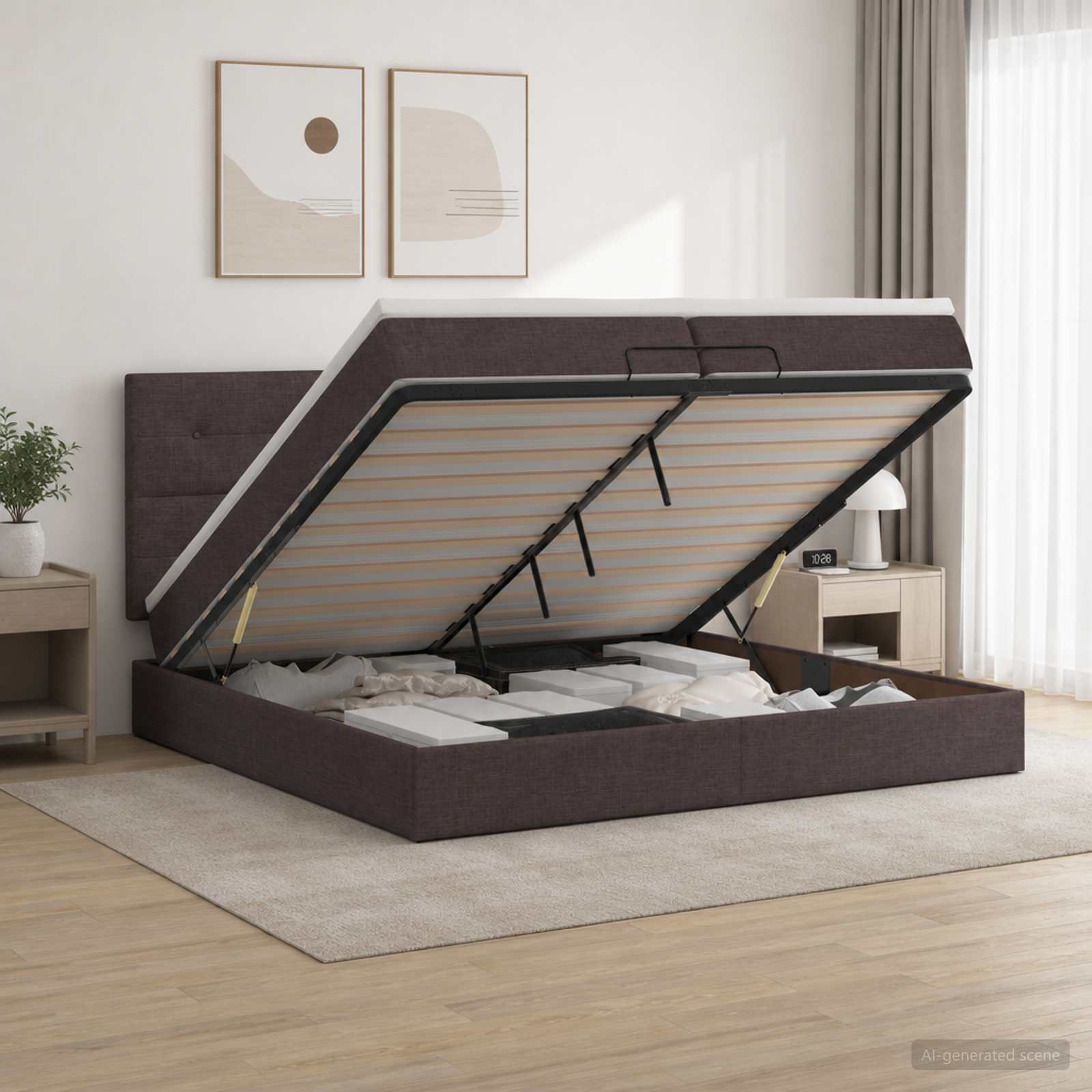 vidaXL Łóżko z pojemnikiem i materacem LED Ciemny brąz 200 x 200 cm