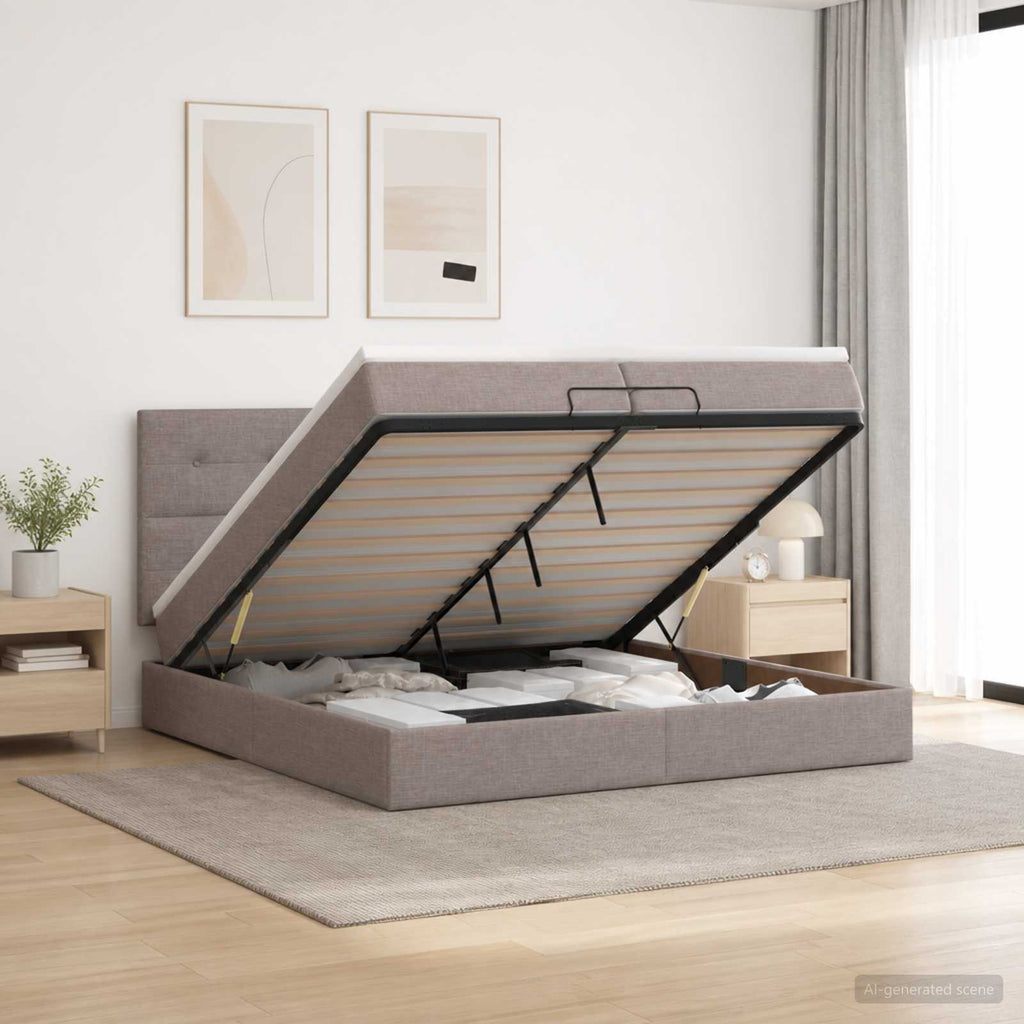 vidaXL Łóżko ottoman z materacem Ciemnoszary 200 x 200 cm tkanina