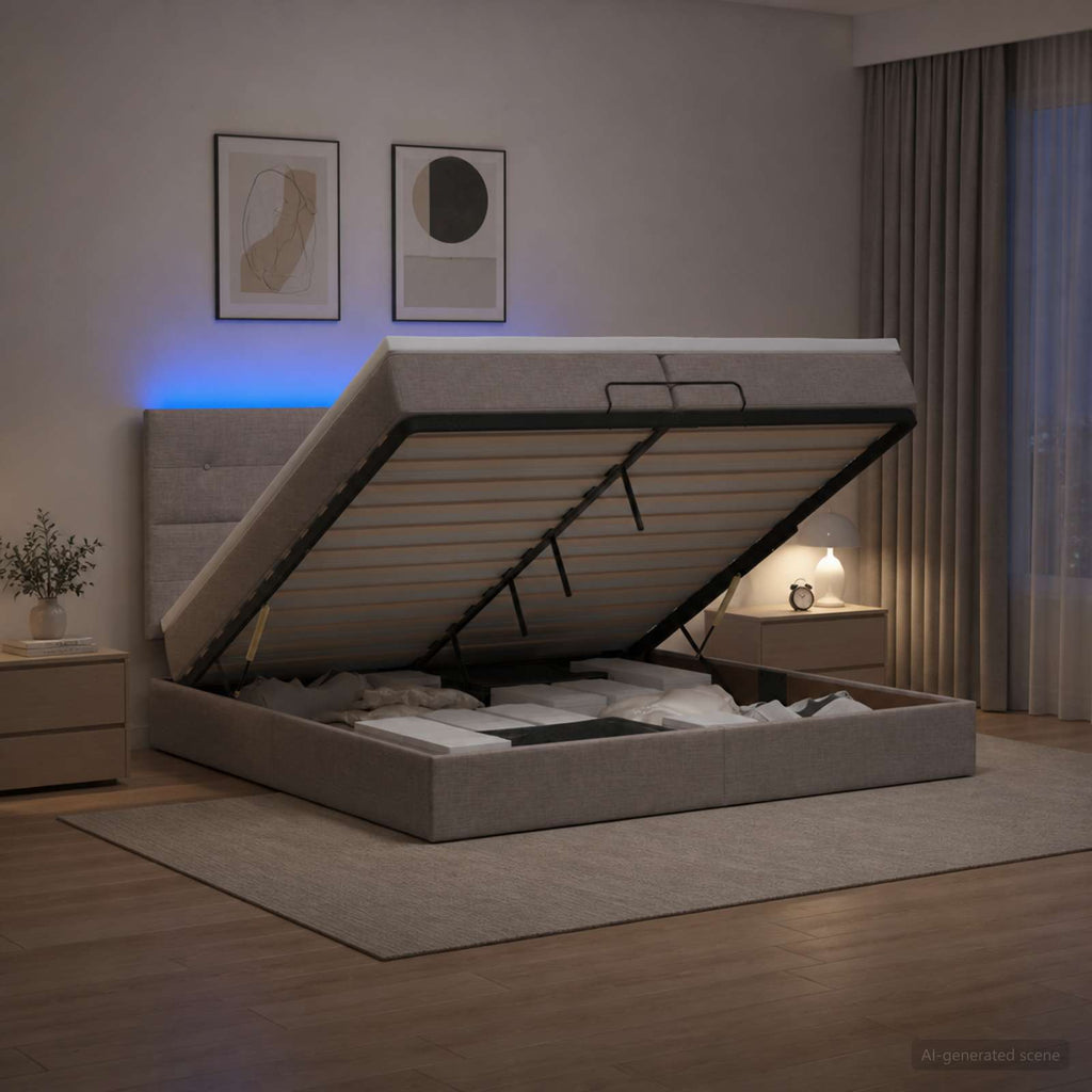 vidaXL Łóżko z pojemnikiem i materacem LED Ciemnoszary 200 x 200 cm