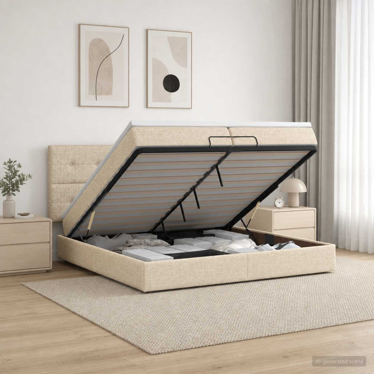 vidaXL Łóżko z pojemnikiem i materacem LED kremowy 200 x 200 cm