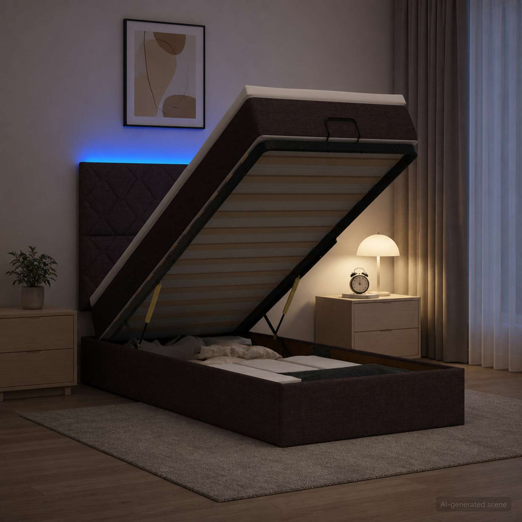 vidaXL Łóżko z pojemnikiem i materacem LED Ciemny brąz 90 x 200 cm