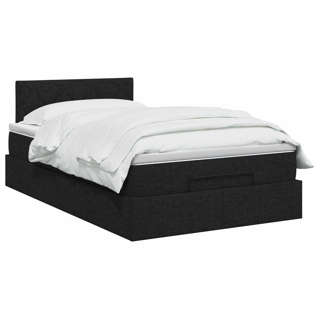 vidaXL Łóżko z pojemnikiem i materacem LED Czarny 120 x 190 cm tkanina