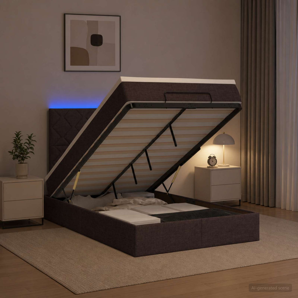 vidaXL Łóżko z pojemnikiem i materacem LED Ciemny brąz 120 x 200 cm