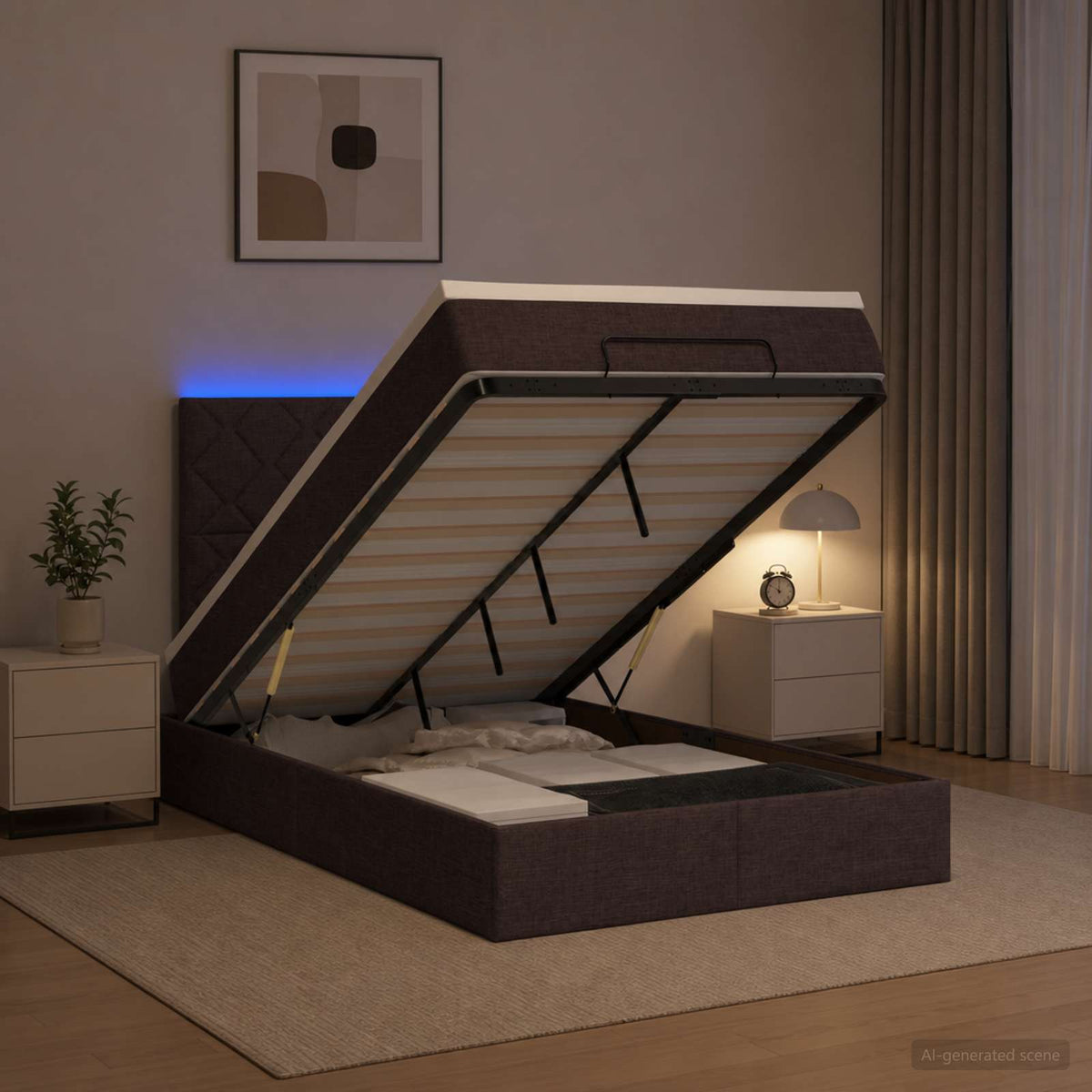 vidaXL Łóżko z pojemnikiem i materacem LED Ciemny brąz 120 x 200 cm