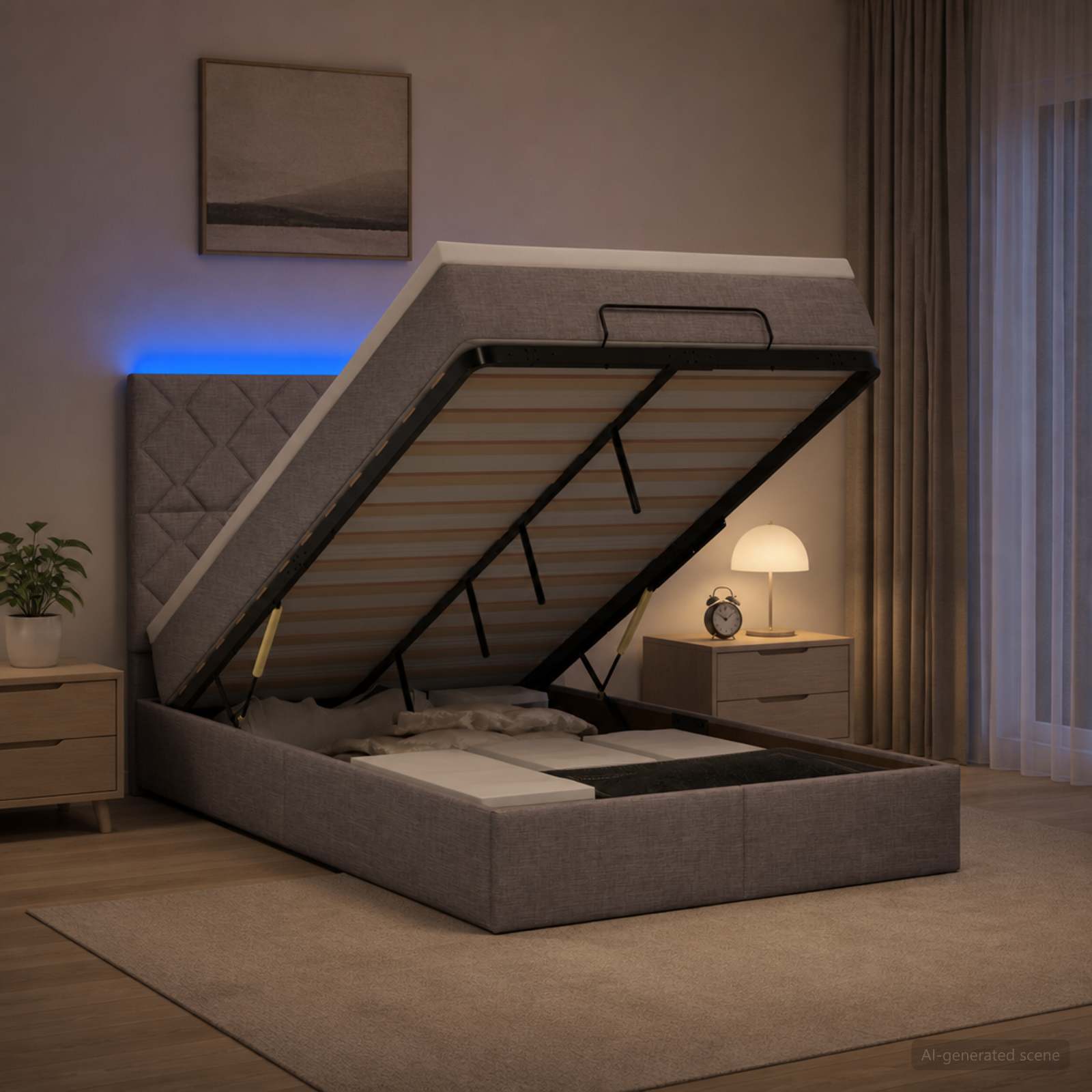 vidaXL Łóżko z pojemnikiem i materacem LED Ciemnoszary 120 x 200 cm