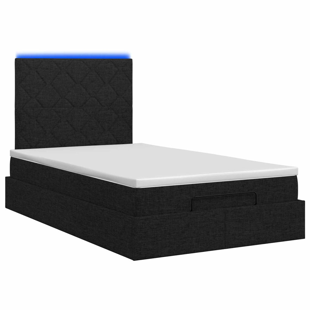 vidaXL Łóżko z pojemnikiem i materacem LED Czarny 120 x 200 cm tkanina