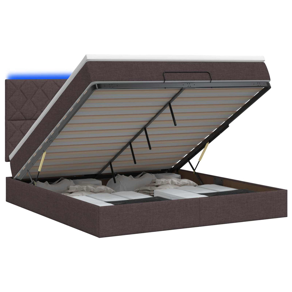 vidaXL Łóżko z pojemnikiem i materacem LED Ciemny brąz 140 x 200 cm
