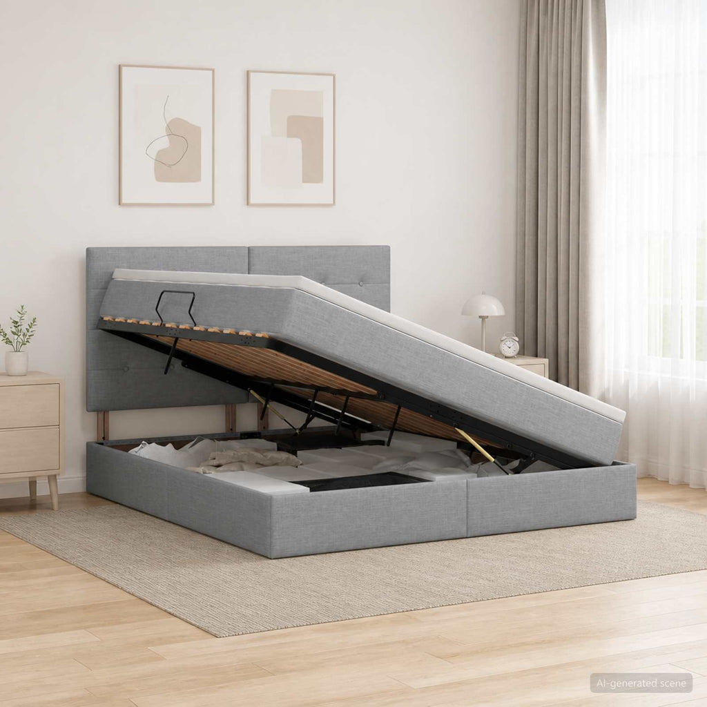 vidaXL Łóżko z pojemnikiem i materacem LED jasnoszary 160 x 200 cm