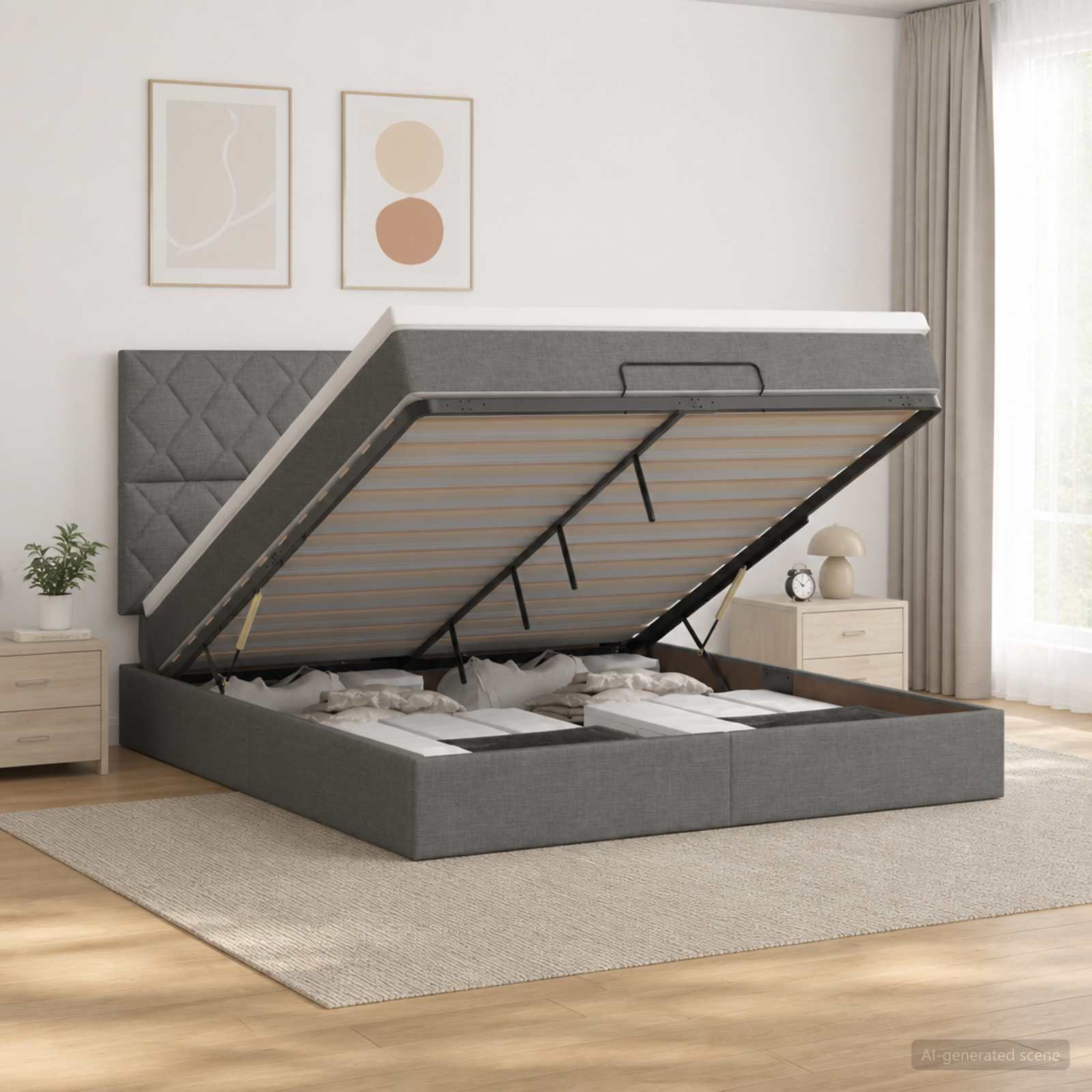 vidaXL Łóżko z pojemnikiem i materacem LED ciemnoszary 140 x 200 cm