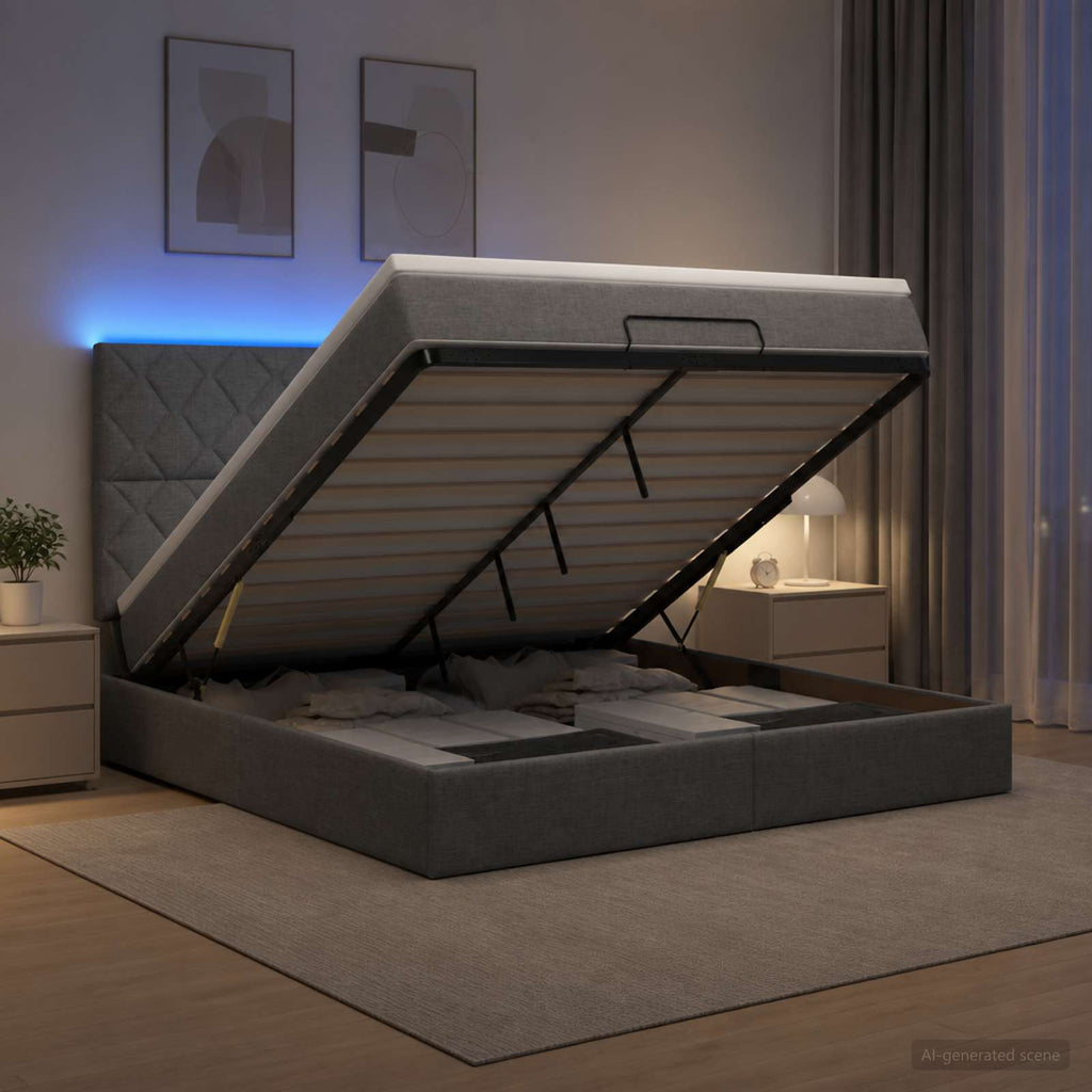 vidaXL Łóżko z pojemnikiem i materacem LED ciemnoszary 140 x 190 cm