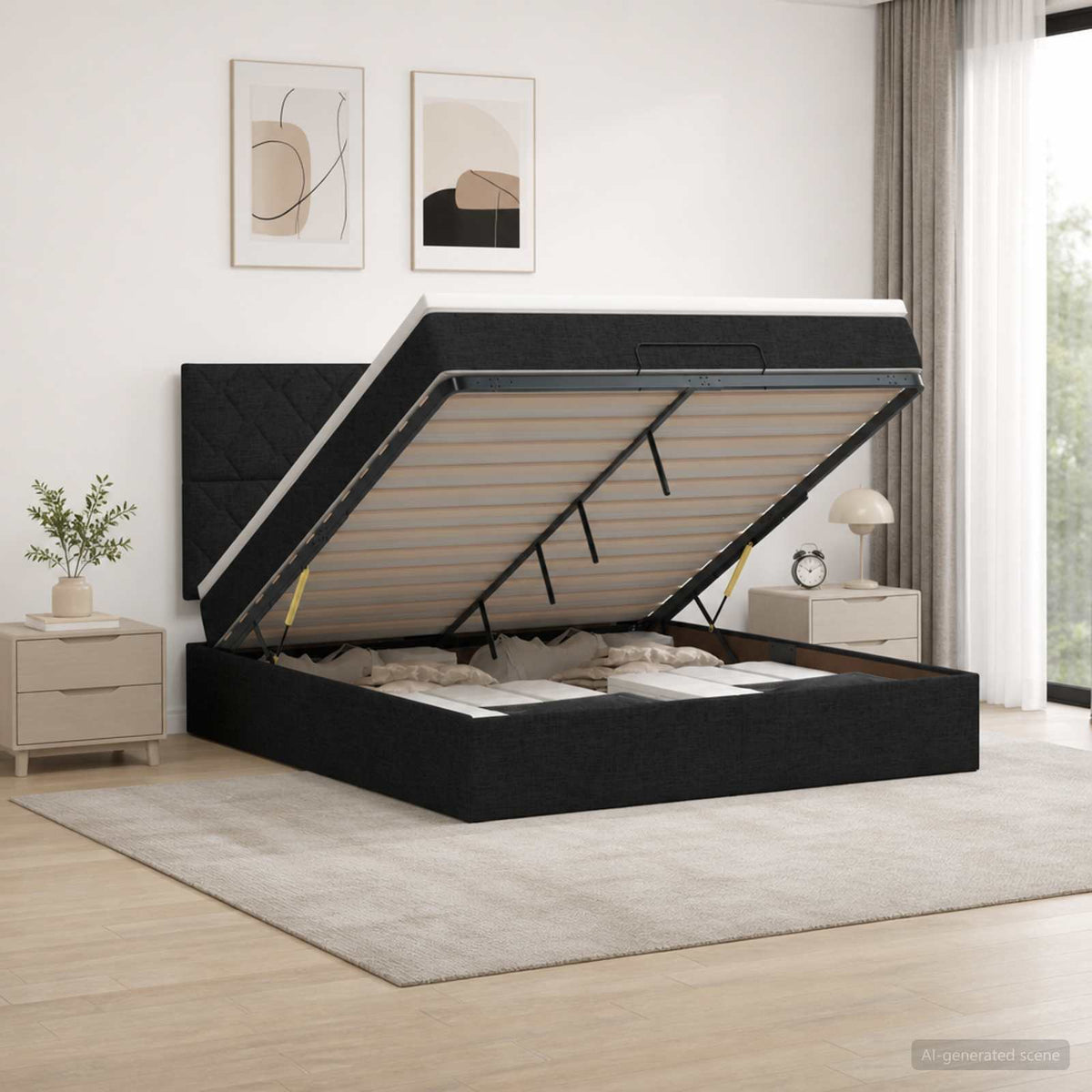 vidaXL Łóżko ottoman z materacem Czarny 140 x 190 cm tkanina