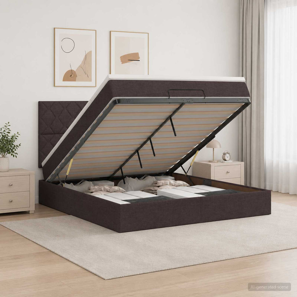 vidaXL Łóżko z pojemnikiem i materacem LED Ciemny brąz 140 x 200 cm