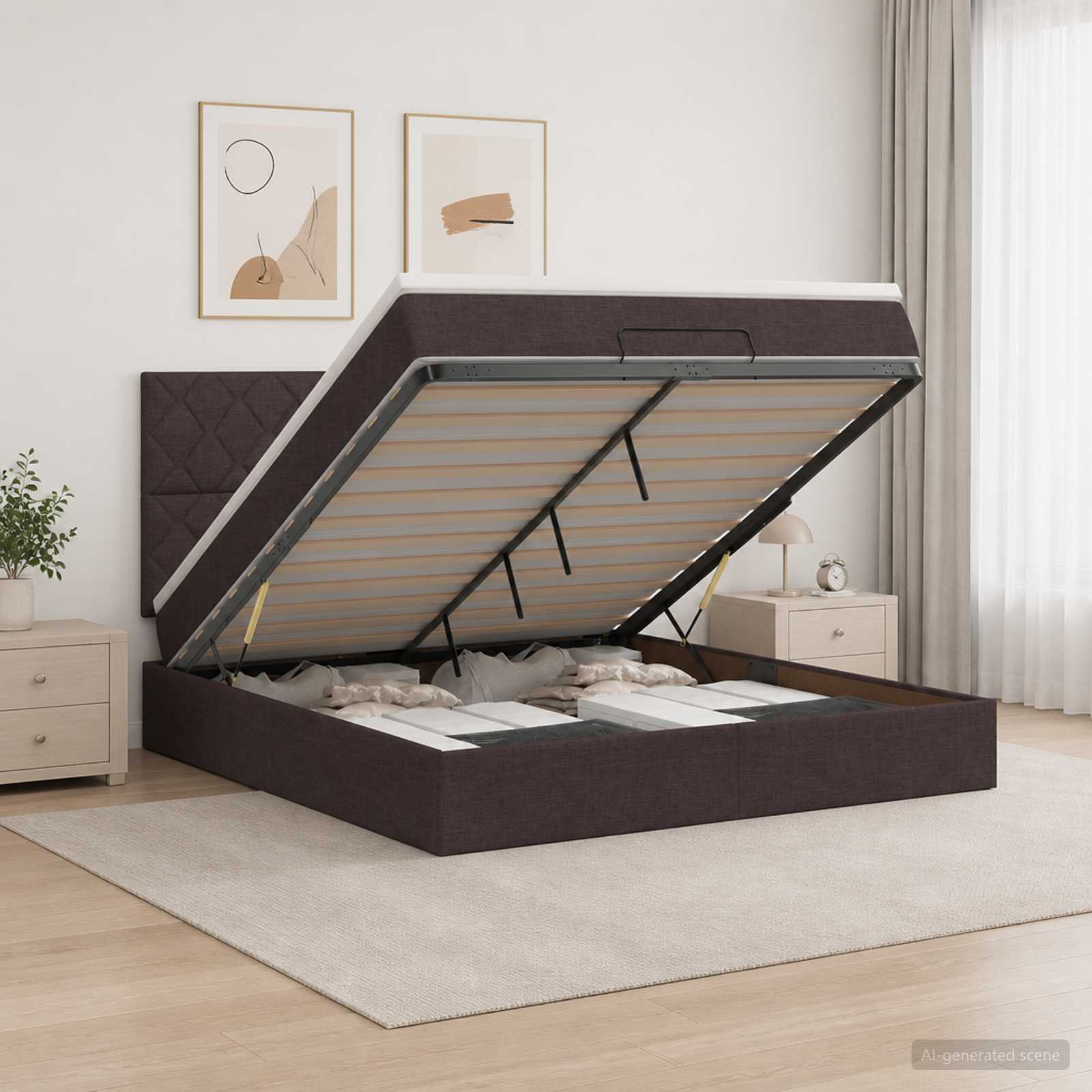 vidaXL Łóżko ottoman z materacem Ciemny brąz 140 x 200 cm tkanina