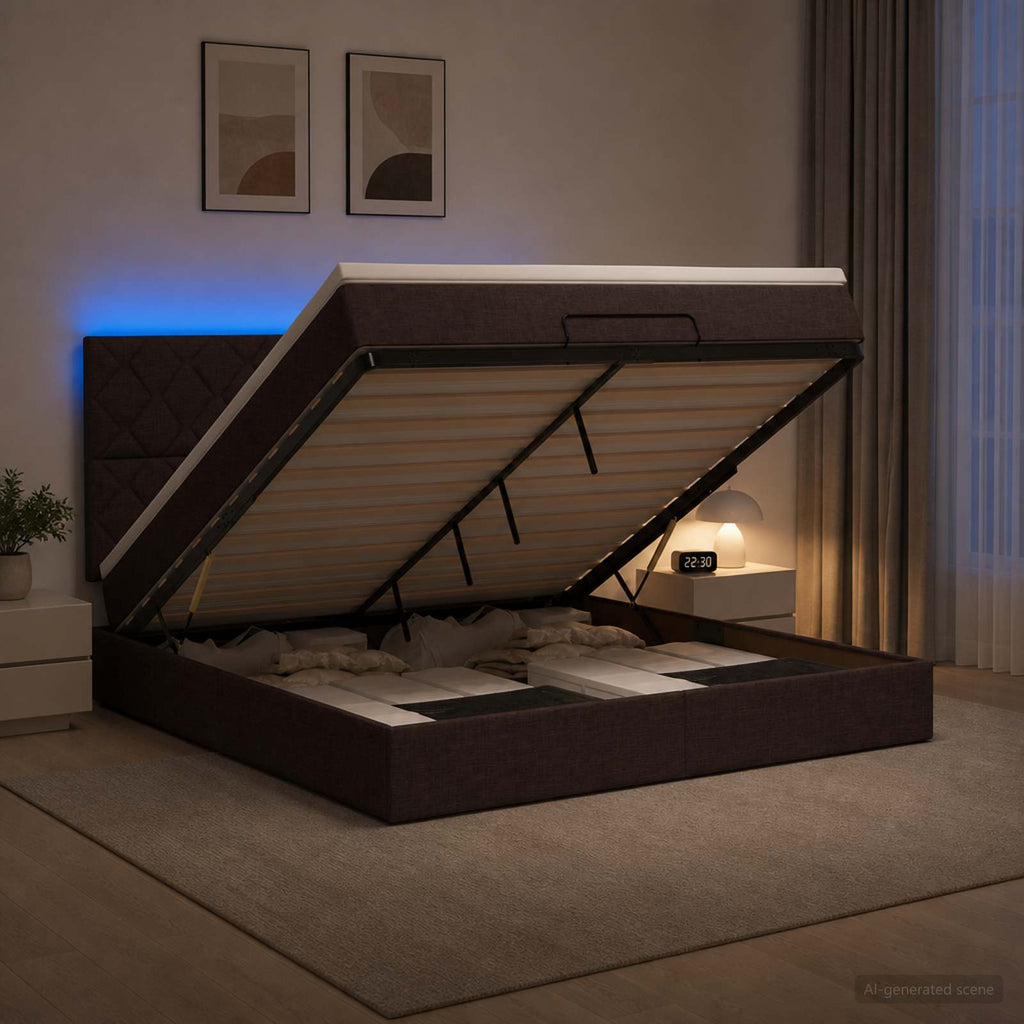 vidaXL Łóżko z pojemnikiem i materacem LED Ciemny brąz 140 x 200 cm