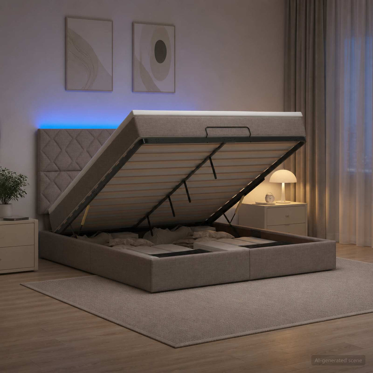 vidaXL Łóżko z pojemnikiem i materacem LED Ciemnoszary 180 x 200 cm