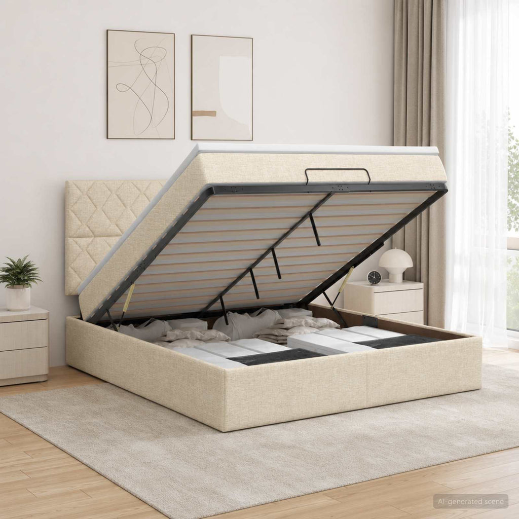 vidaXL Łóżko z pojemnikiem i materacem LED kremowy 140 x 190 cm