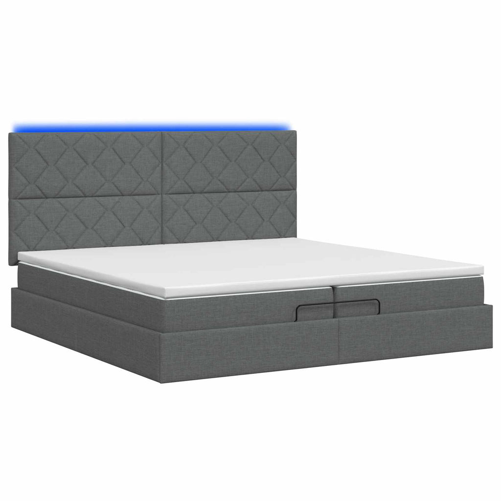 vidaXL Łóżko z pojemnikiem i materacem LED ciemnoszary 200 x 200 cm