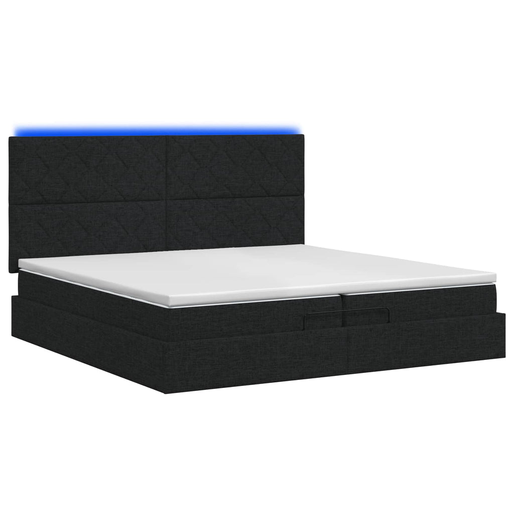 vidaXL Łóżko z pojemnikiem i materacem LED Czarny 200 x 200 cm tkanina
