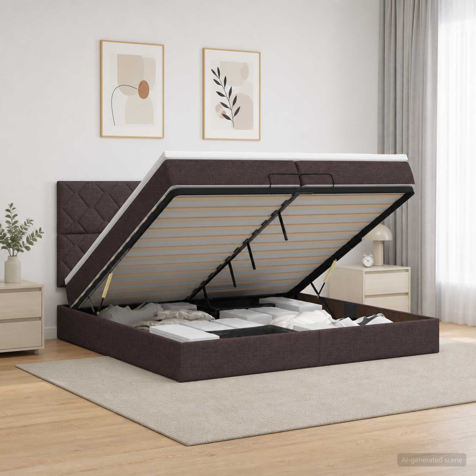 vidaXL Łóżko z pojemnikiem i materacem LED Ciemny brąz 200 x 200 cm
