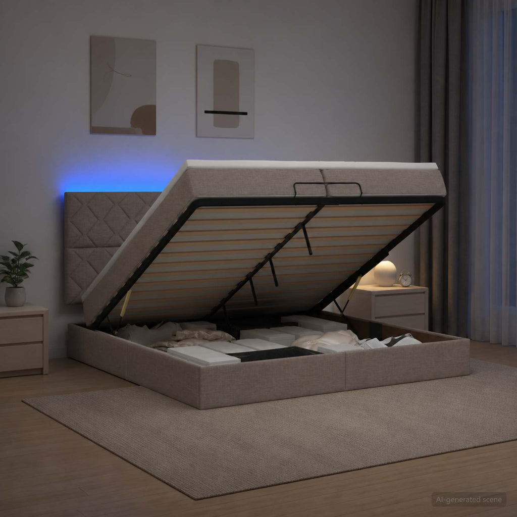 vidaXL Łóżko z pojemnikiem i materacem LED Ciemnoszary 200 x 200 cm