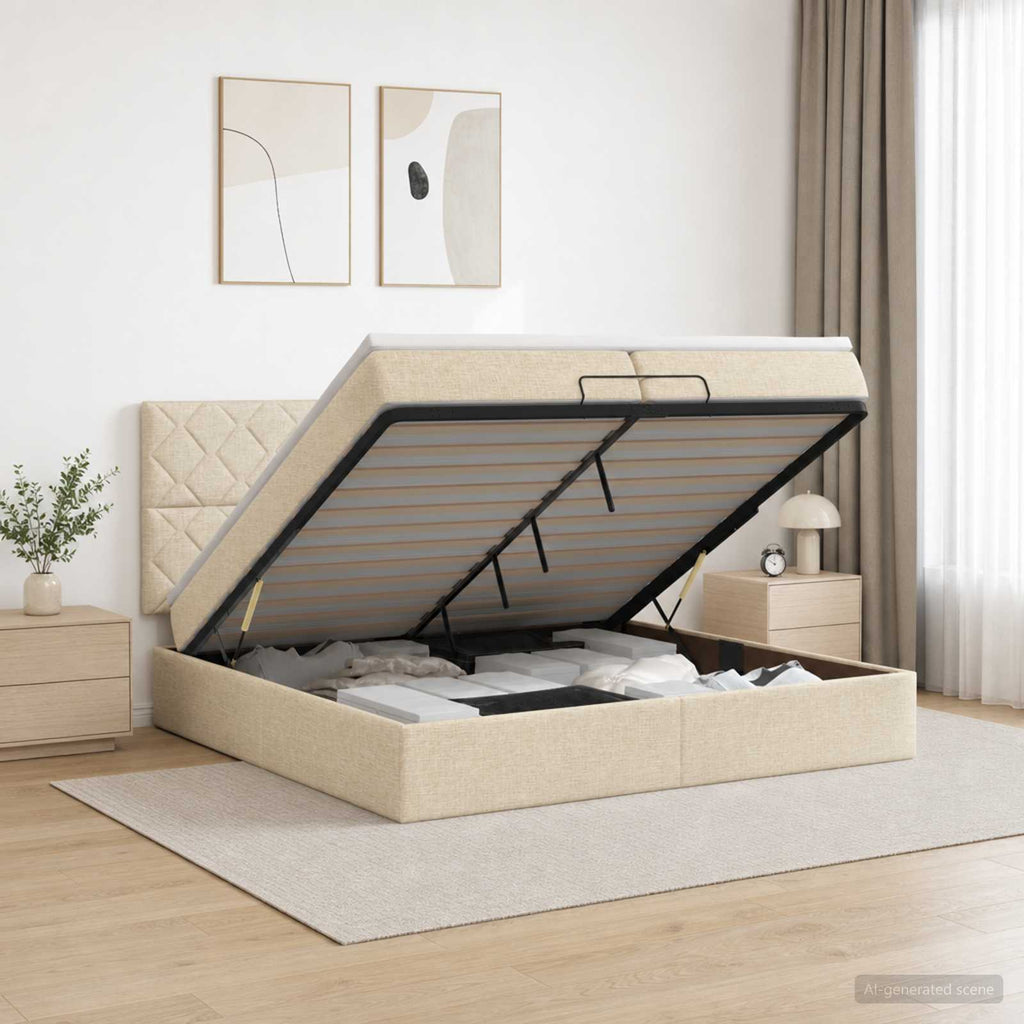 vidaXL Łóżko z pojemnikiem i materacem LED kremowy 200 x 200 cm