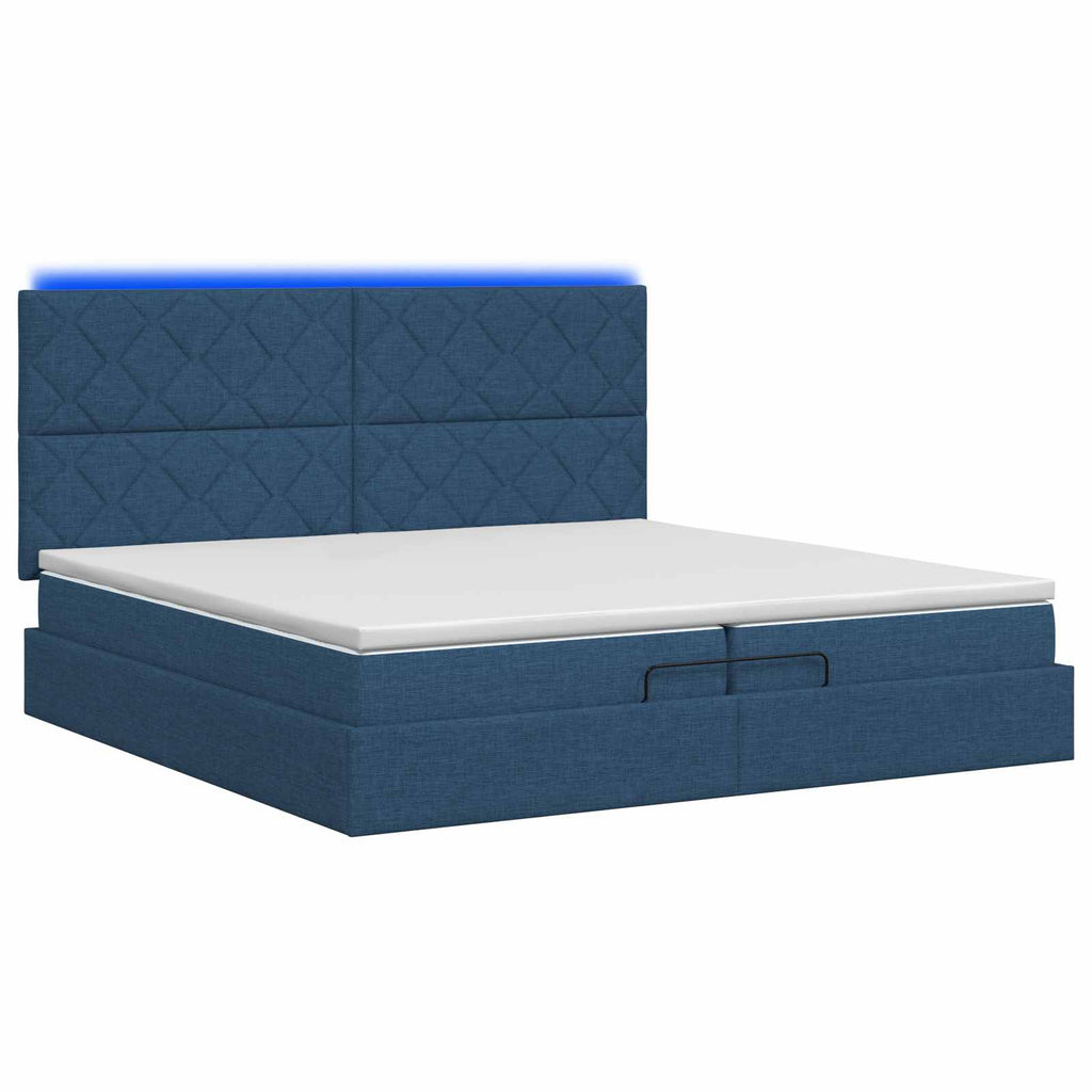 vidaXL Łóżko z pojemnikiem i materacem LED niebieski 200 x 200 cm