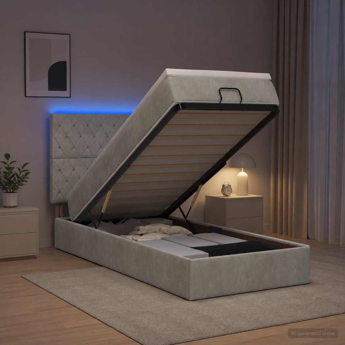 vidaXL Łóżko z pojemnikiem i materacem LED jasnoszary 90 x 200 cm
