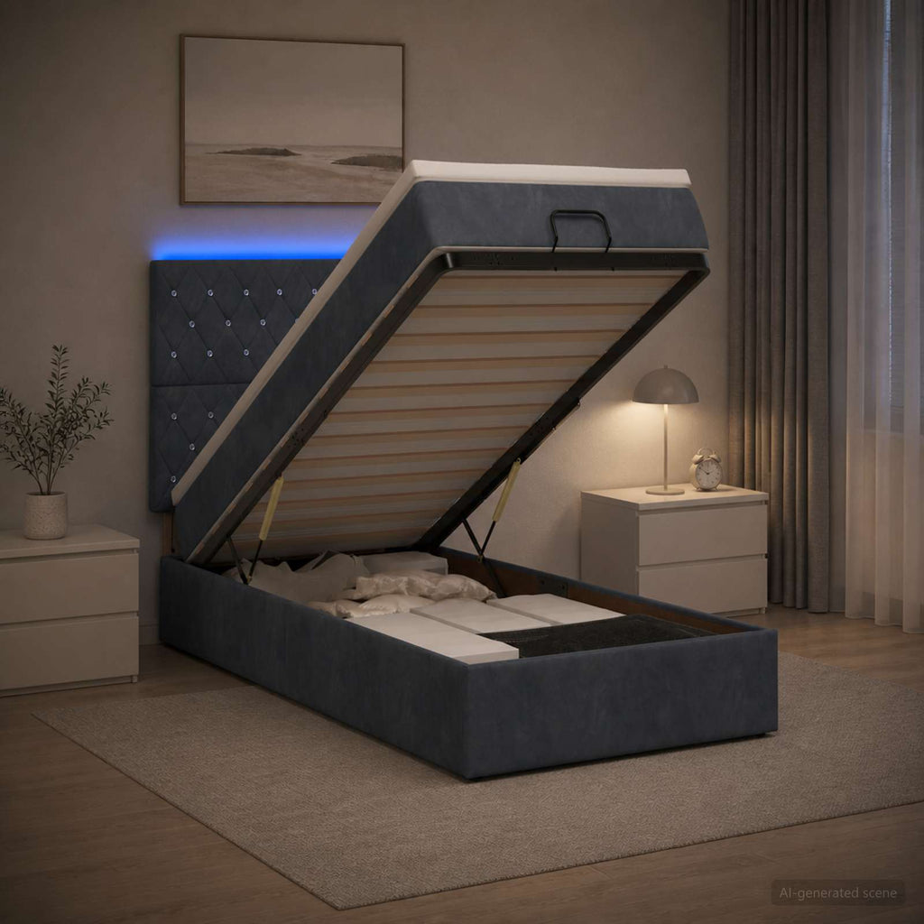 vidaXL Łóżko z pojemnikiem i materacem LED ciemnoszary 90 x 200 cm