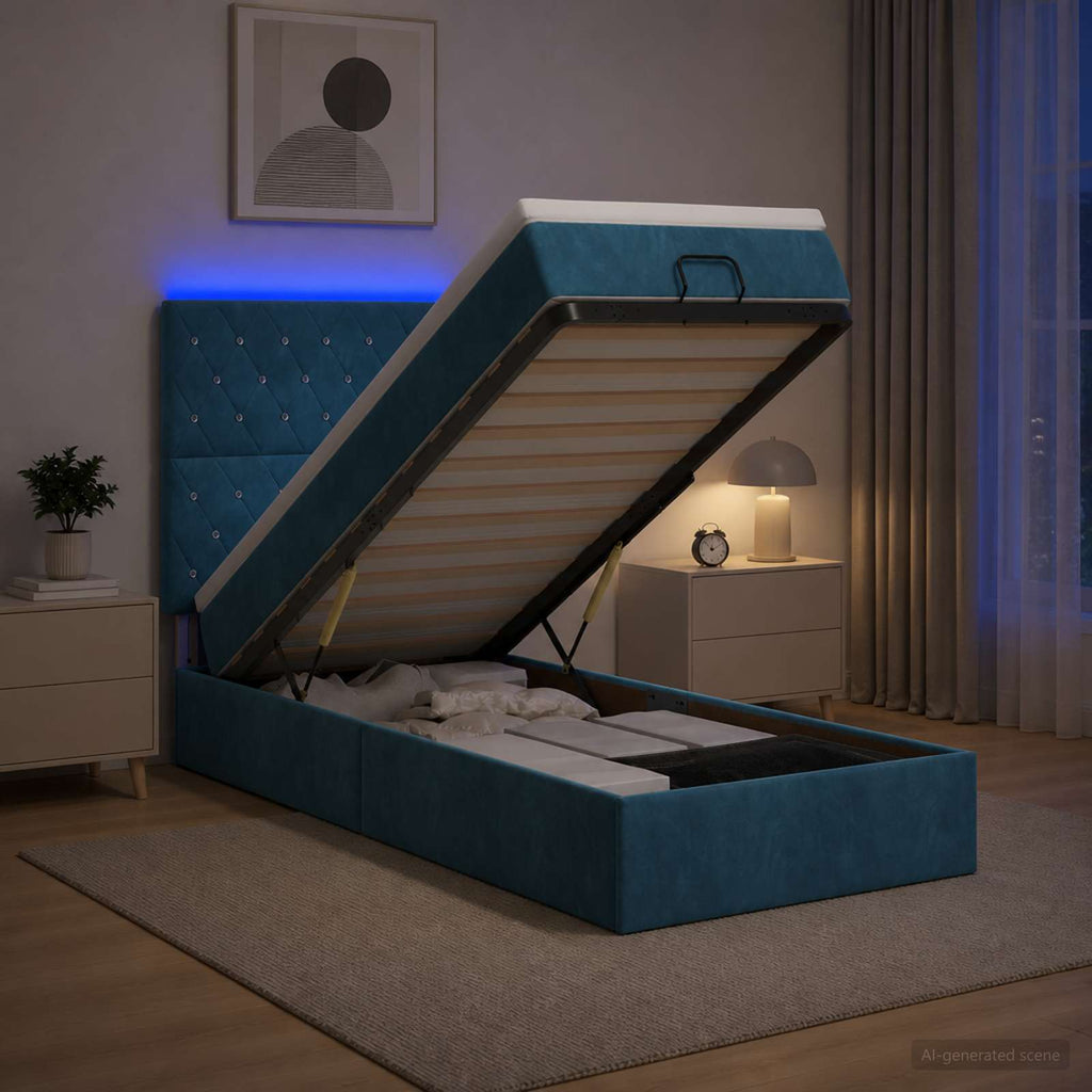 vidaXL Łóżko z pojemnikiem i materacem LED granatowy 100 x 200 cm