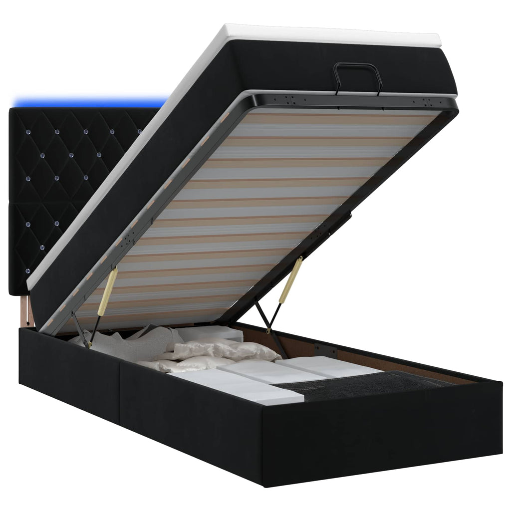 vidaXL Łóżko z pojemnikiem i materacem LED Czarny 100 x 200 cm Welur